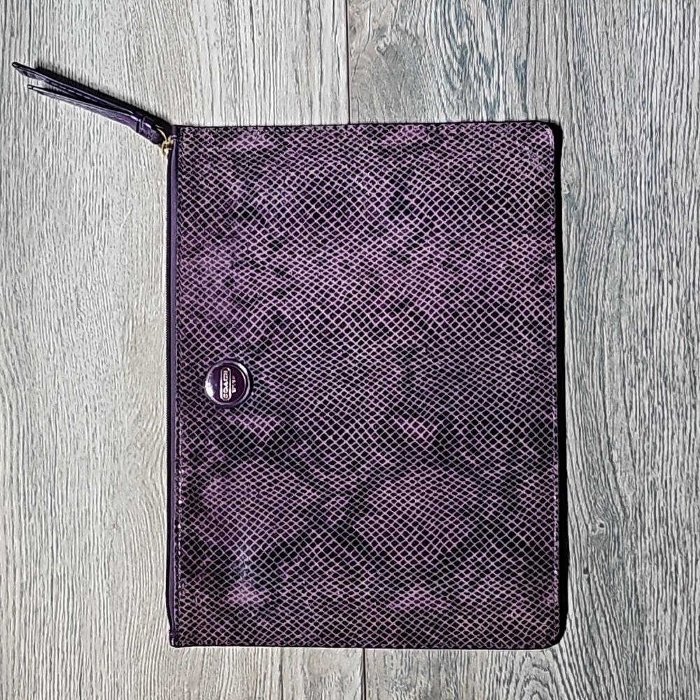 COACH Purple Snake Embossed Leather Zip Tablet Sleeve 8.5" x 11.5"